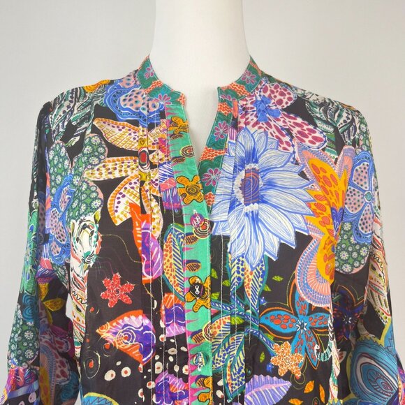 NWOT Johnny Was Zellah Silk Floral Ruffles Pleated V-neck Blouse Size S - Picture 3 of 15
